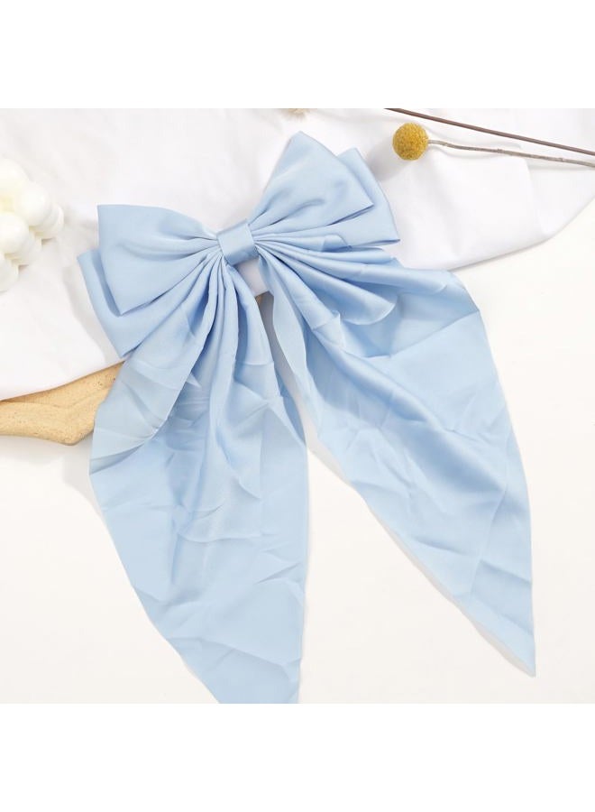 JOYOYO 1Pcs Silky Satin Hair Barrettes Clip for Women, Large Hair Bow Ribbon Clips for Girls Giant Long Bow Hair Clips Ponytail Holder Silk Big Hair Clips Accessories for Women and Girls(blue) - Image 5