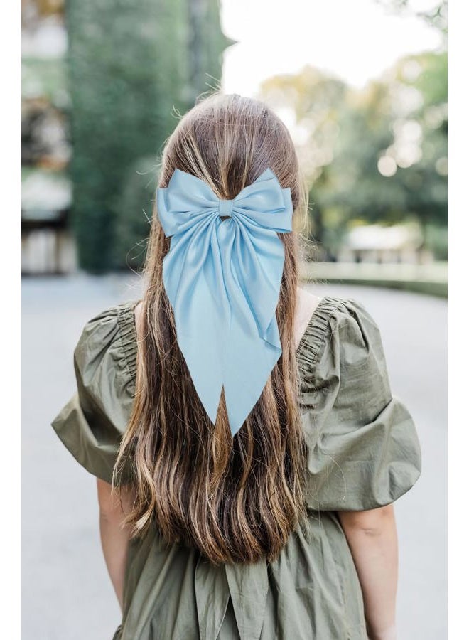 JOYOYO 1Pcs Silky Satin Hair Barrettes Clip for Women, Large Hair Bow Ribbon Clips for Girls Giant Long Bow Hair Clips Ponytail Holder Silk Big Hair Clips Accessories for Women and Girls(blue) - Image 3