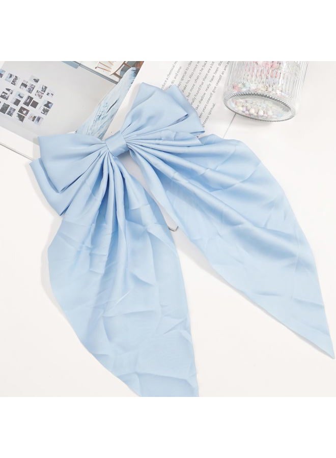 JOYOYO 1Pcs Silky Satin Hair Barrettes Clip for Women, Large Hair Bow Ribbon Clips for Girls Giant Long Bow Hair Clips Ponytail Holder Silk Big Hair Clips Accessories for Women and Girls(blue) - Image 4