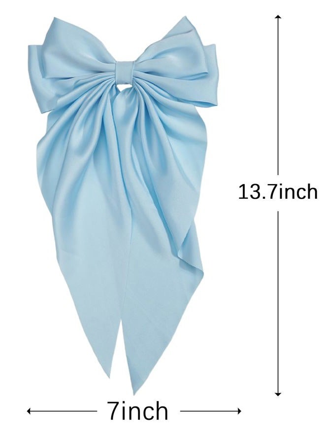 JOYOYO 1Pcs Silky Satin Hair Barrettes Clip for Women, Large Hair Bow Ribbon Clips for Girls Giant Long Bow Hair Clips Ponytail Holder Silk Big Hair Clips Accessories for Women and Girls(blue) - Image 2