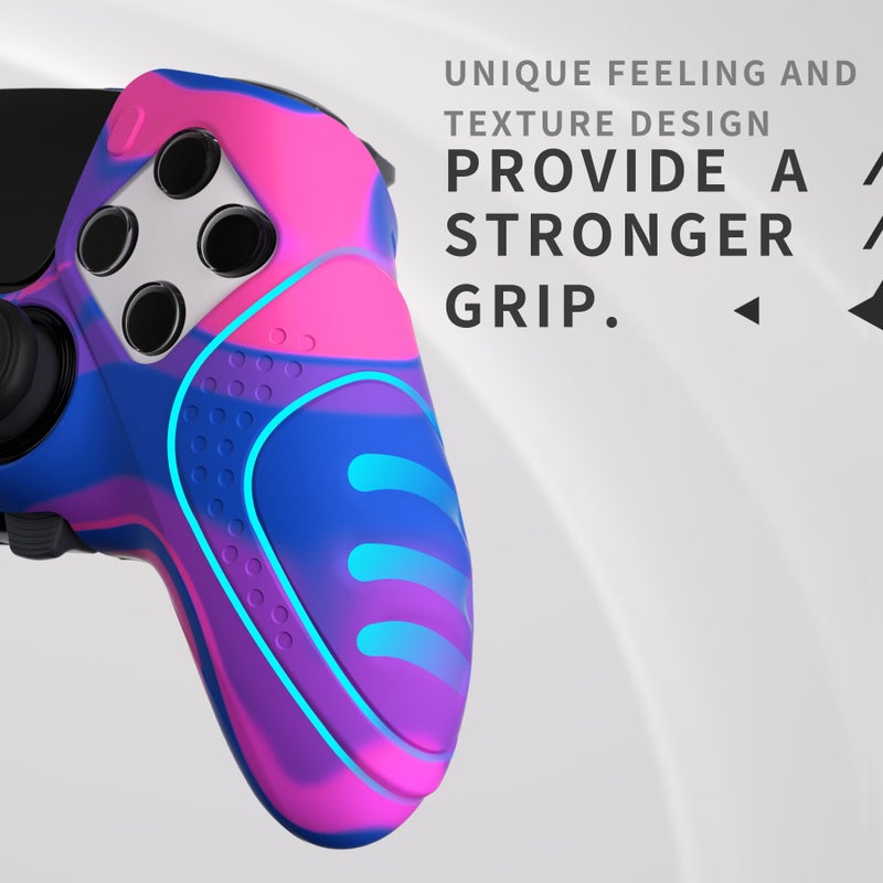 PlayVital Guardian Edition Anti-Slip Ergonomic Silicone Cover Case for ps5 Edge Controller, Soft Rubber Protector Skin for ps5 Edge Wireless Controller with Thumb Grip Caps - Pink & Purple & Blue - Image 5