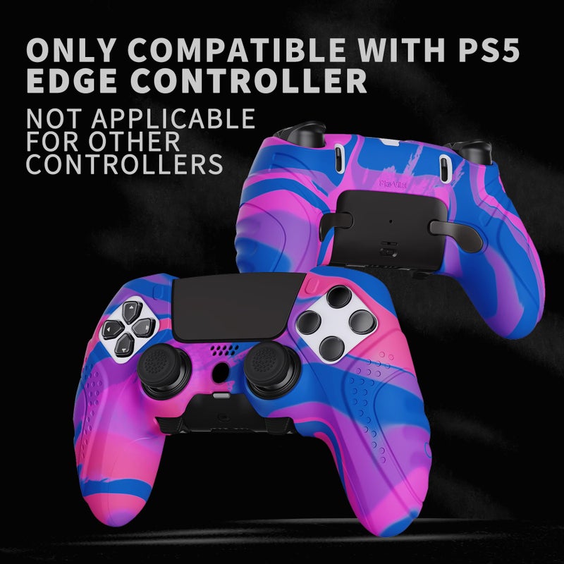 PlayVital Guardian Edition Anti-Slip Ergonomic Silicone Cover Case for ps5 Edge Controller, Soft Rubber Protector Skin for ps5 Edge Wireless Controller with Thumb Grip Caps - Pink & Purple & Blue - Image 2