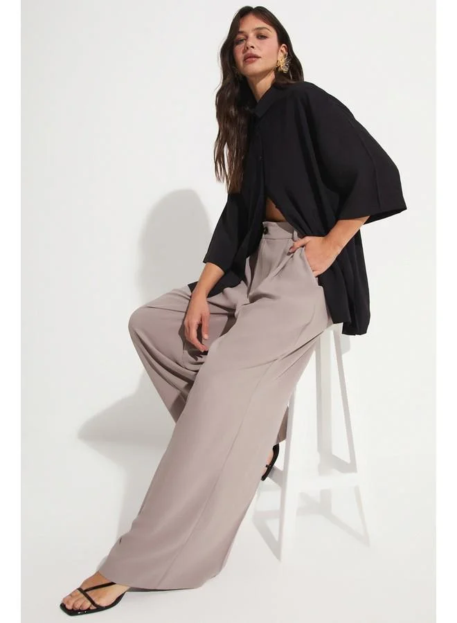 جون June Slit Detailed Flowy Shirt Black