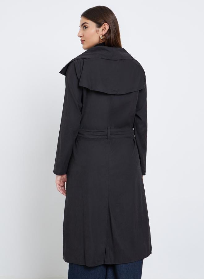 Styli Black Double Breasted Midi Trench Coat - Image 4