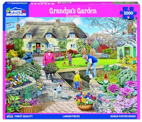 White Mountain 1000 Piece Jigsaw Puzzle Springtime Family with Large Pieces for Adults and Family 24x30 Grandpas Garden - Image 5