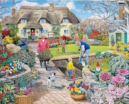 White Mountain 1000 Piece Jigsaw Puzzle Springtime Family with Large Pieces for Adults and Family 24x30 Grandpas Garden - Image 1