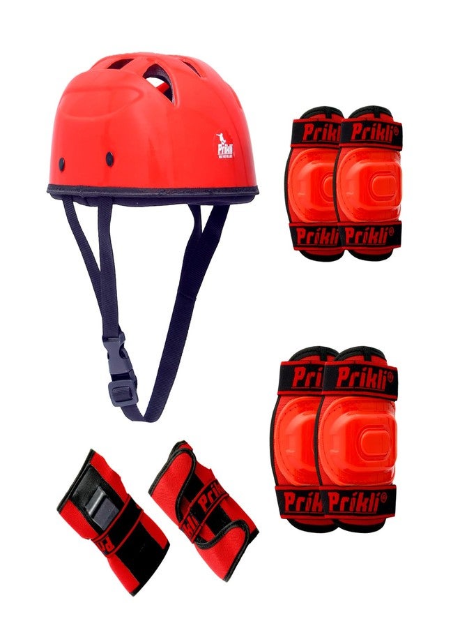 PRIKLI Skating Helmet Set Medium Durable Comfortable Fit Ideal for Kids Adults Skating Cycling Safety (Red) - Image 1