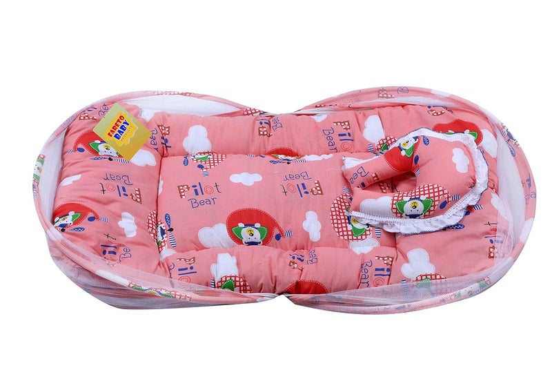 Fareto New Born Baby Combo of 1 Mosquito Net Bed and 4 Plastic Changing Diapers Mat/Massage Mat/Protection Mat(0-6 Months)(Peach) - Image 3