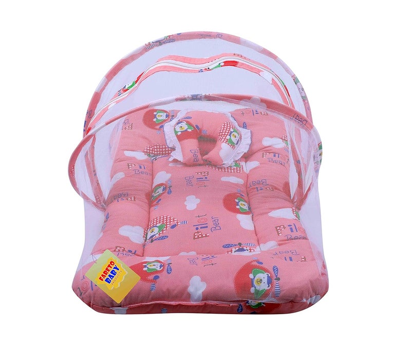 Fareto New Born Baby Combo of 1 Mosquito Net Bed and 4 Plastic Changing Diapers Mat/Massage Mat/Protection Mat(0-6 Months)(Peach) - Image 2