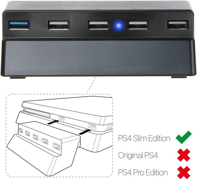 في اس اي اي ار 5 منفذ USB HUB لجهاز PS4 Slim فقط، USB 3.0/2.0 شاحن عالي السرعة ومقسم تحكم وموسع لجهاز PS4 Slim - Image 2