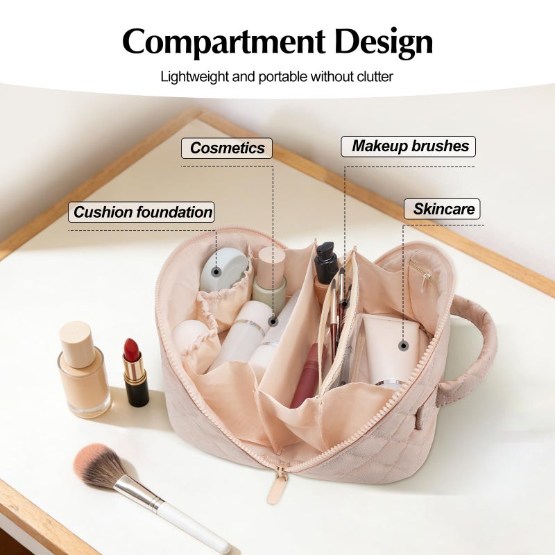 honitty Makeup Bag, Quilted Makeup Bag, Puffy Travel Make up Bags, Cosmetic Organizer Bag, Waterproof Toiletry Bag for Women - Image 3