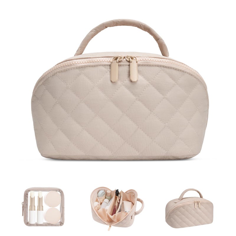 honitty Makeup Bag, Quilted Makeup Bag, Puffy Travel Make up Bags, Cosmetic Organizer Bag, Waterproof Toiletry Bag for Women - Image 1
