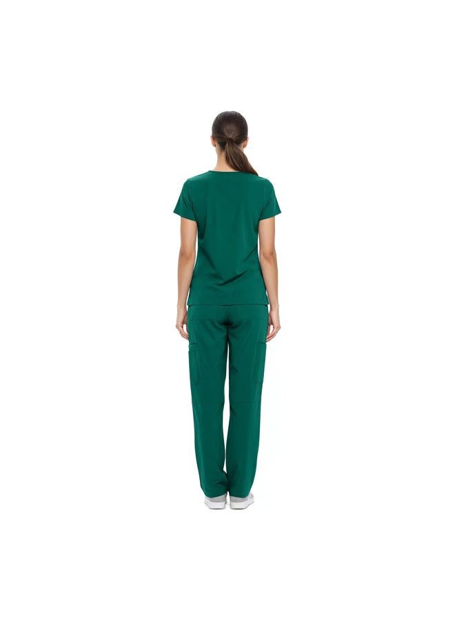 Natural Uniforms طقم بلوزة نسائية بفتحة على شكل V وسروال كارجو (أخضر صيد حقيقي، كبير-صغير) - Image 3
