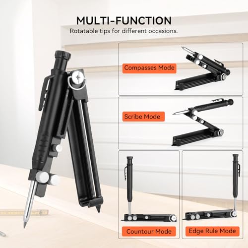 VCAN ACTIVE Multi-function Scribing Tool- Aluminum Alloy Scribe Tool with Deep Hole Pencil, Construction Pencil, DIY Woodworking Scribe Gauge Scriber Line Maker Measuring Tool,Christmas Gifts For Men - Image 5
