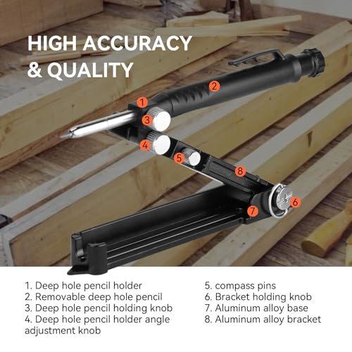 VCAN ACTIVE Multi-function Scribing Tool- Aluminum Alloy Scribe Tool with Deep Hole Pencil, Construction Pencil, DIY Woodworking Scribe Gauge Scriber Line Maker Measuring Tool,Christmas Gifts For Men - Image 3
