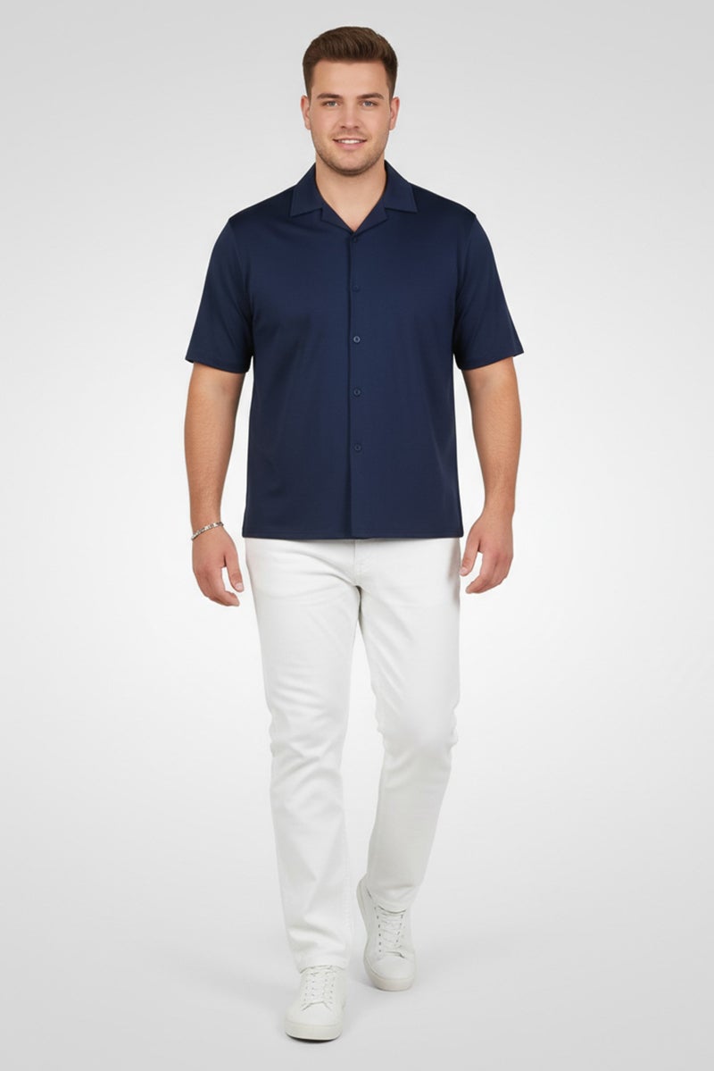 Aeropostale قميص رجالي عادي قصير الأكمام بلون سادة، أزرق داكن - Image 1