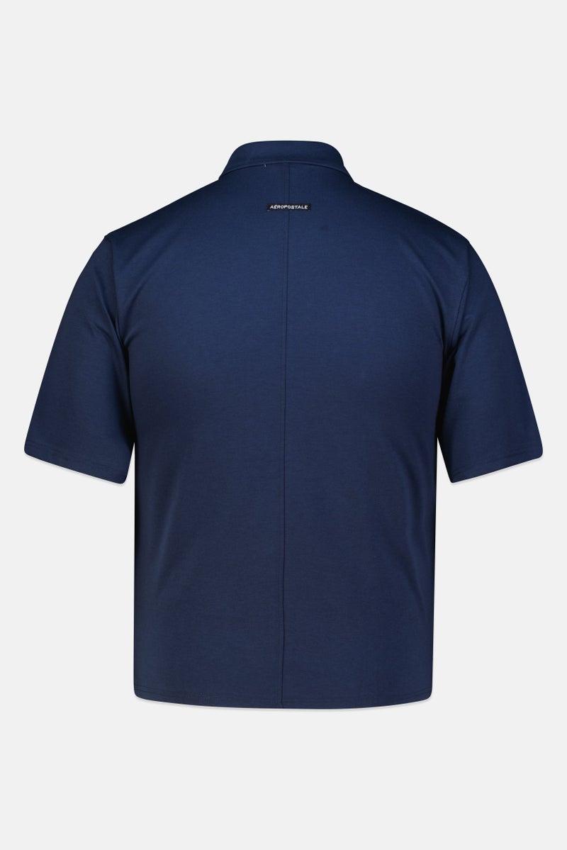 Aeropostale قميص رجالي عادي قصير الأكمام بلون سادة، أزرق داكن - Image 2