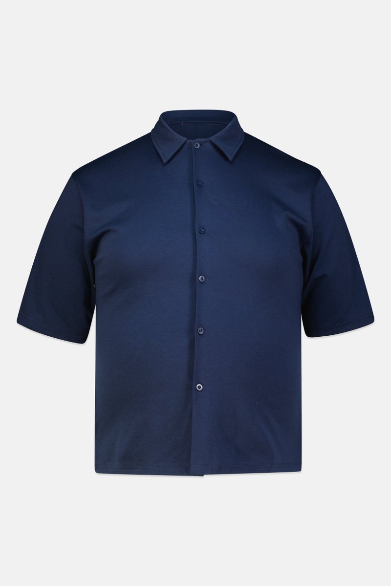 Aeropostale قميص رجالي عادي قصير الأكمام بلون سادة، أزرق داكن - Image 2