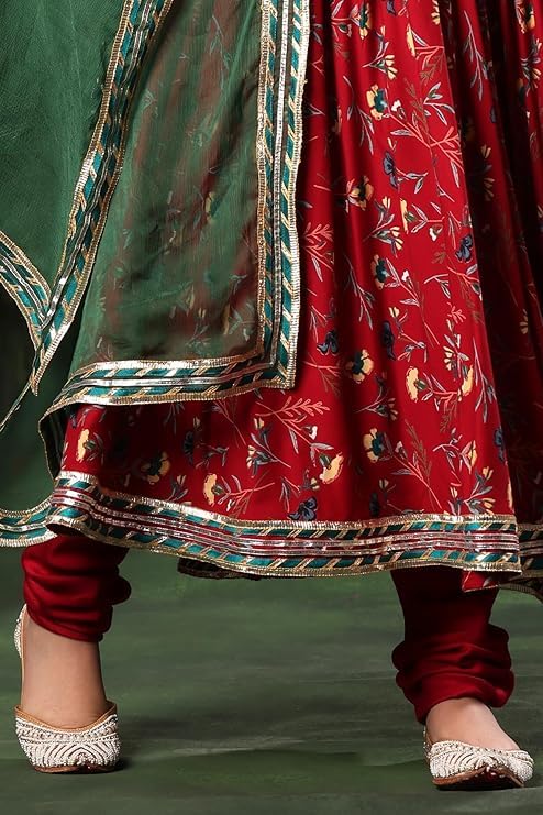 naixa فستان أناركالي بنمط زهور لمجموعة بايجاما دوباتا مع أكمام 3/4 وياقة على شكل V وإغلاق بسحاب للكورتا شارارا للبنات - Image 5