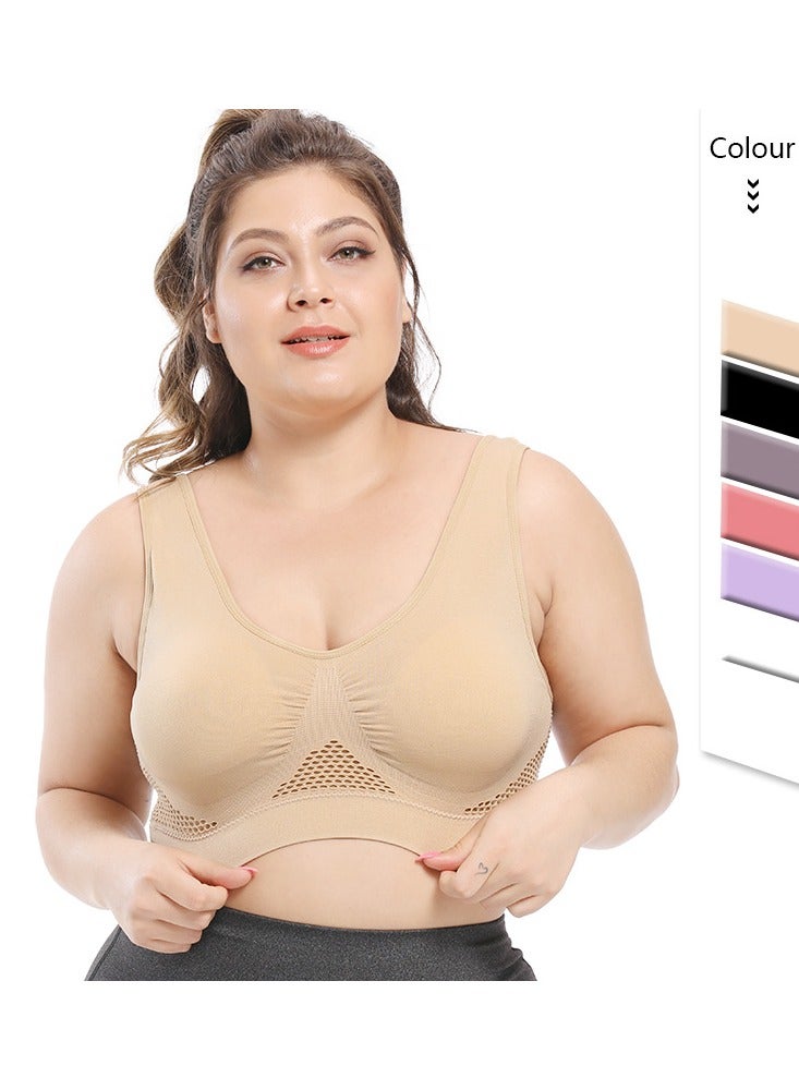 NIBEMINENT Plus Size Sports Bras For Women Seamless Bra With Pads, Women's Plus Breathable High Stretch Solid Bra - Image 1