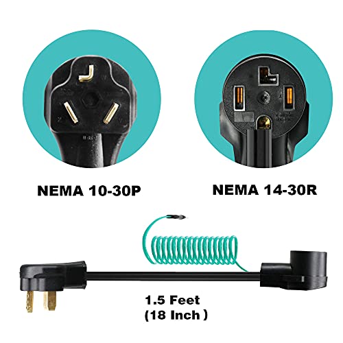 CircleCord Dryer Adapter 4 Prong to 3 Prong, 4P Newer to 3P Older House, Convert Cord NEMA 10-30P Plug to 14-30R Receptacle, 10 AWG STW 1.5FT With Safety Ground Wire, ETL Listed - Image 3