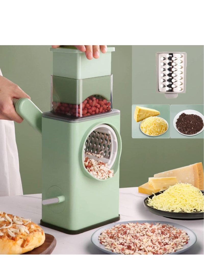 ELTRAZONE - Manual Rotary Cheese Grater Shredder with Wider Hopper 3 Interchangeable Blades Round Mandolin Drum Slicer Julienne Grinder for Cheese, Vegetables, Potatoes and Nuts, Cyan - Image 1