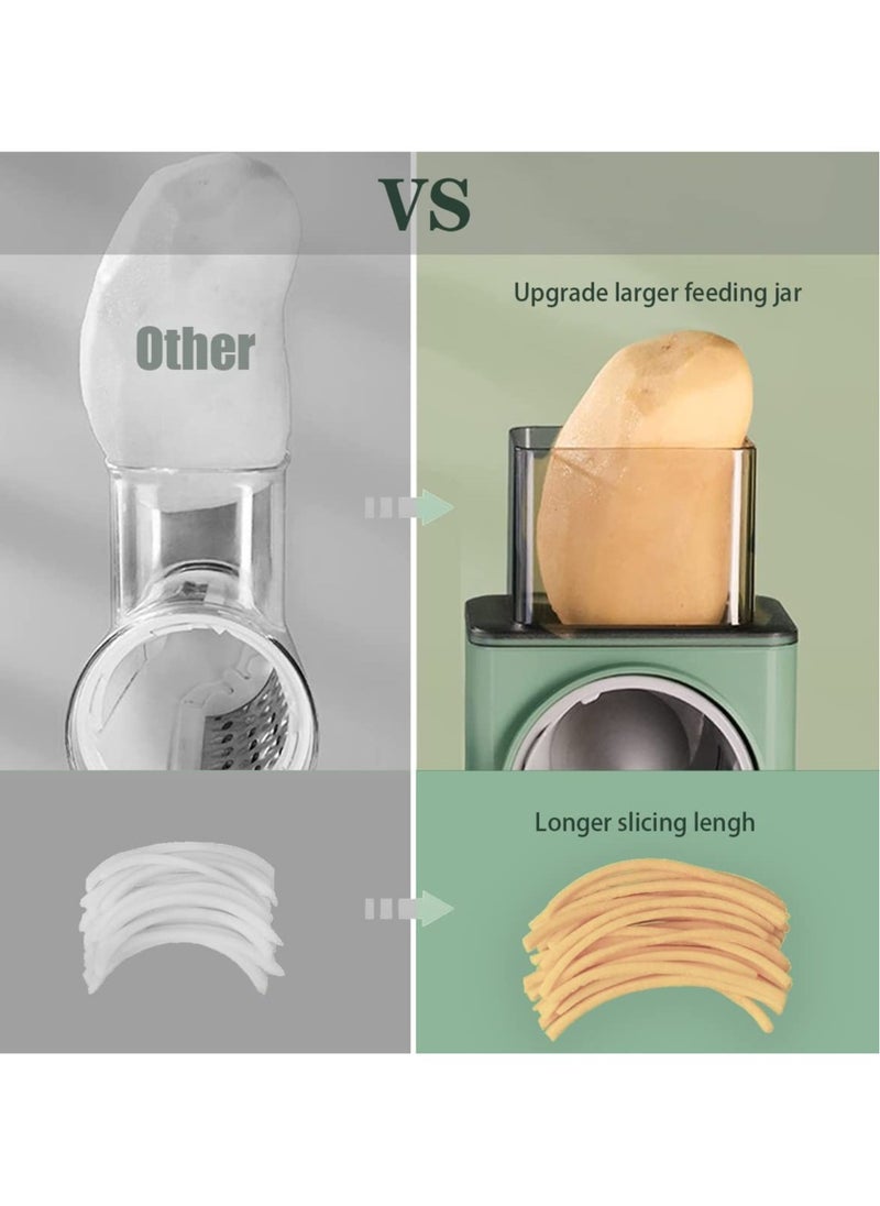 ELTRAZONE - Manual Rotary Cheese Grater Shredder with Wider Hopper 3 Interchangeable Blades Round Mandolin Drum Slicer Julienne Grinder for Cheese, Vegetables, Potatoes and Nuts, Cyan - Image 1