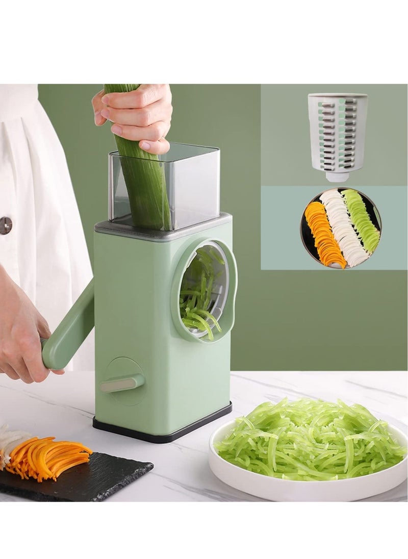 ELTRAZONE - Manual Rotary Cheese Grater Shredder with Wider Hopper 3 Interchangeable Blades Round Mandolin Drum Slicer Julienne Grinder for Cheese, Vegetables, Potatoes and Nuts, Cyan - Image 1