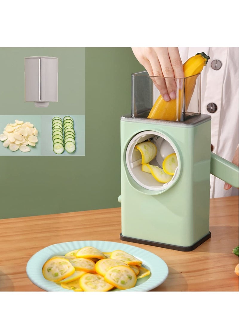 ELTRAZONE - Manual Rotary Cheese Grater Shredder with Wider Hopper 3 Interchangeable Blades Round Mandolin Drum Slicer Julienne Grinder for Cheese, Vegetables, Potatoes and Nuts, Cyan - Image 1