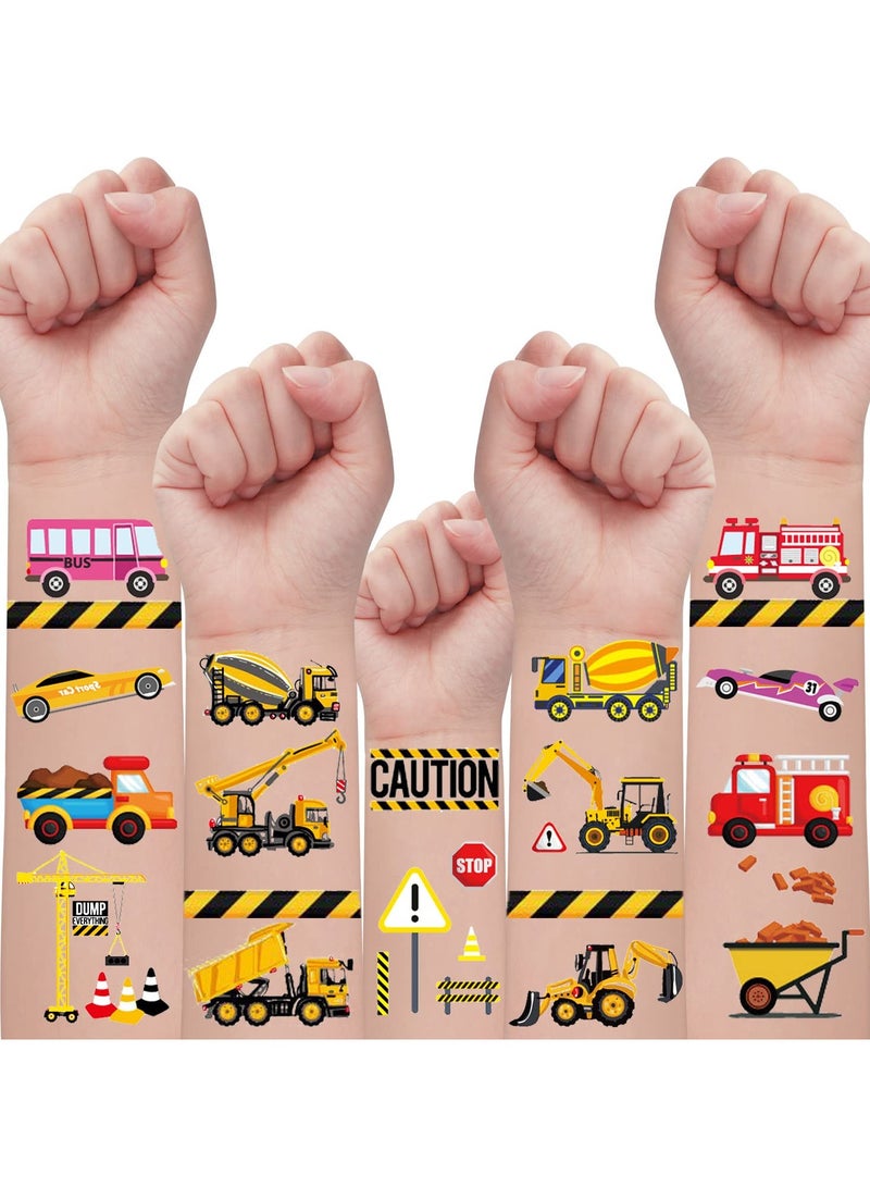 قوس قزح أورينبو 12 ورقة 110 أنماط سيارات وشاحنات ملصقات الوشم المؤقت جرار البناء لوازم حفلات أعياد الميلاد ديكورات الشاحنات ملصقات الوشم المزيف للأطفال الصغار الأولاد والبنات - Image 1