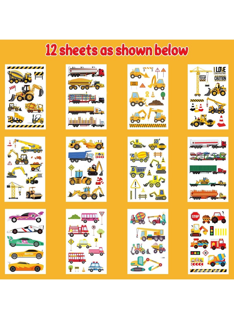 قوس قزح أورينبو 12 ورقة 110 أنماط سيارات وشاحنات ملصقات الوشم المؤقت جرار البناء لوازم حفلات أعياد الميلاد ديكورات الشاحنات ملصقات الوشم المزيف للأطفال الصغار الأولاد والبنات - Image 2