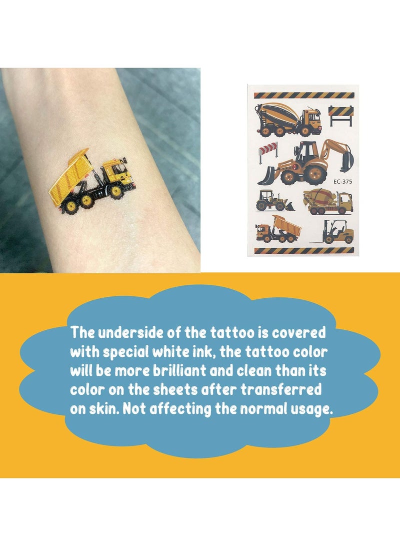 قوس قزح أورينبو 12 ورقة 110 أنماط سيارات وشاحنات ملصقات الوشم المؤقت جرار البناء لوازم حفلات أعياد الميلاد ديكورات الشاحنات ملصقات الوشم المزيف للأطفال الصغار الأولاد والبنات - Image 3