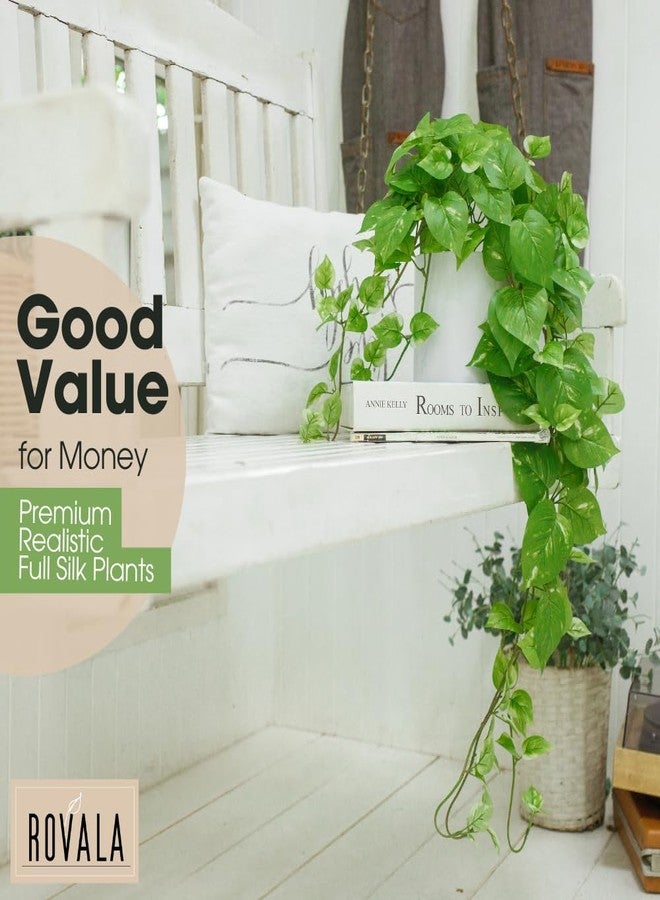MY ROVALA Silk Plants for Home Decor Indoor in Pot Realistic Artificial Plants Fake Hanging Plants Faux Plants Indoor Fake Potted Plants Fake Plants for Shelves Bathroom Plants, Fake Pothos (Light Green) - Image 5