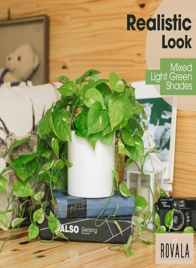 MY ROVALA Silk Plants for Home Decor Indoor in Pot Realistic Artificial Plants Fake Hanging Plants Faux Plants Indoor Fake Potted Plants Fake Plants for Shelves Bathroom Plants, Fake Pothos (Light Green) - Image 3