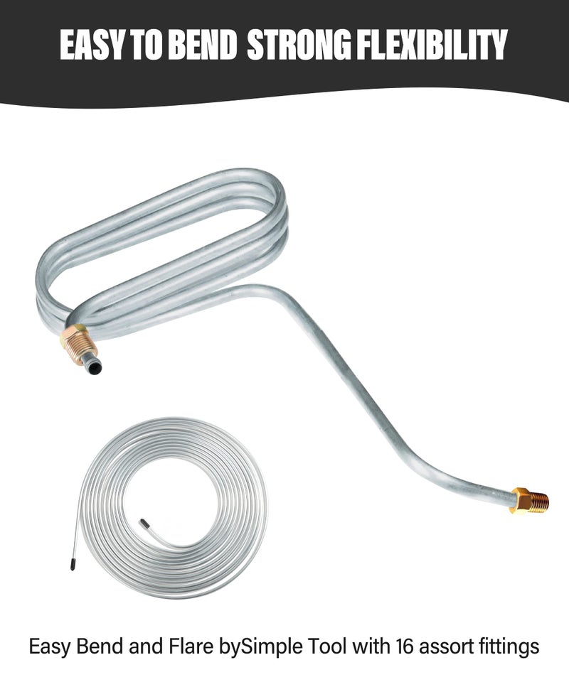 SUJADE YAKEFLY 25 Ft. 3/16 Copper Nickel Brake Line,Rustproof Brake Line Tubing Kit,Flexible Copper Coated Brake Line Tubing Coil with 16 Inverted Flare Fittings for Hydraulic Fuel Transmission (Silver) - Image 3