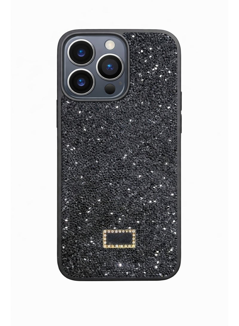 VR CREATIVE Luxury Glitter Diamond Phone Case for Apple iPhone 16 Pro Sparkling Rhinestone Bling Protective Cover - Black - Image 1