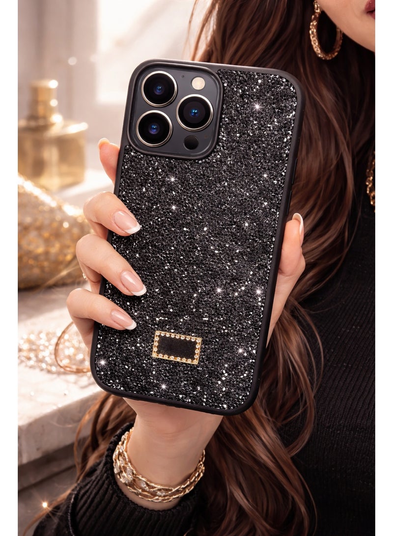 VR CREATIVE Luxury Glitter Diamond Phone Case for Apple iPhone 16 Pro Sparkling Rhinestone Bling Protective Cover - Black - Image 3