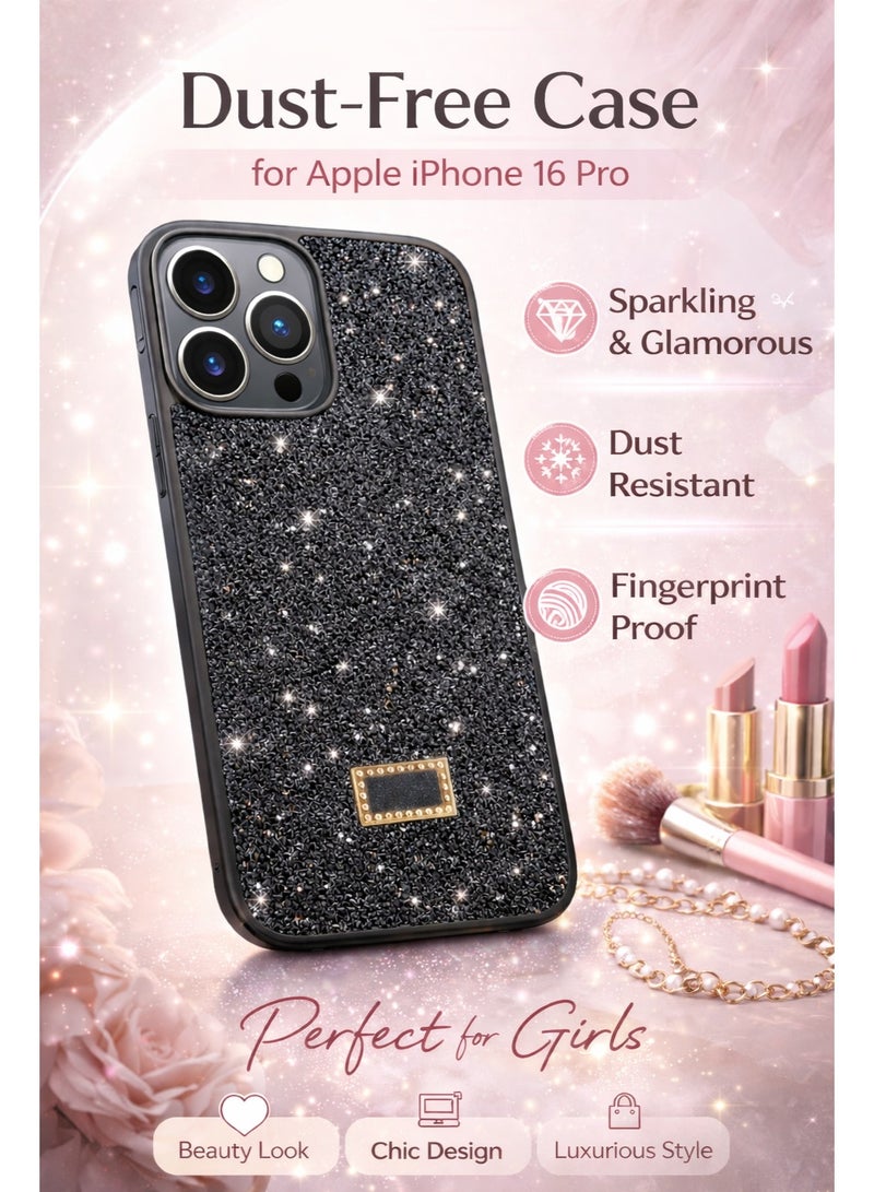 VR CREATIVE Luxury Glitter Diamond Phone Case for Apple iPhone 16 Pro Sparkling Rhinestone Bling Protective Cover - Black - Image 5
