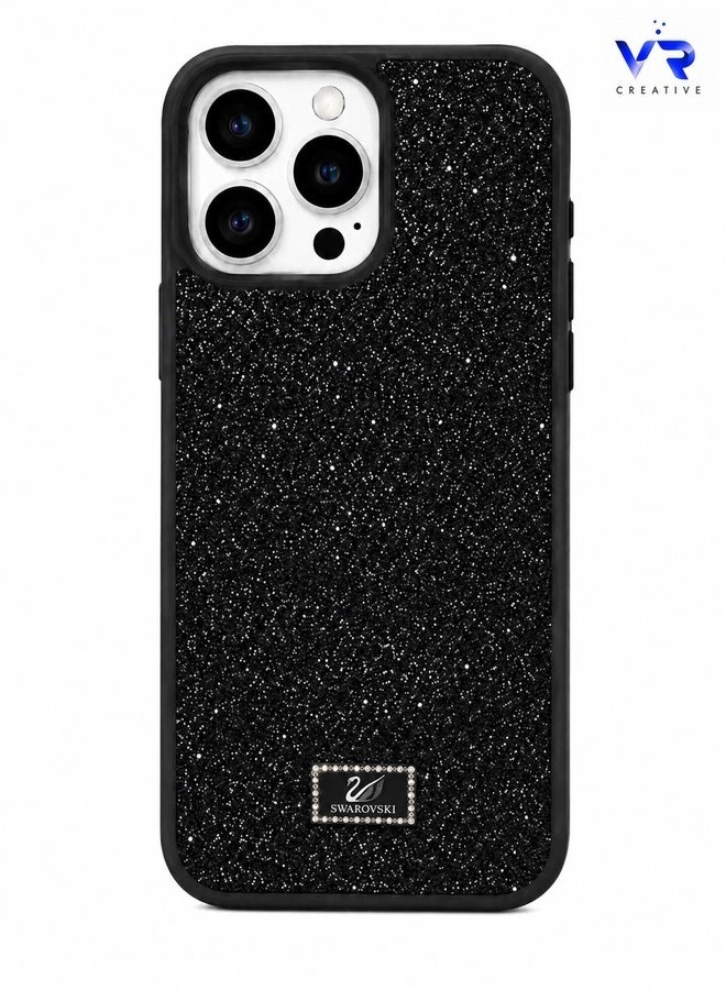 غطاء هاتف فاخر واقٍ مزين بأحجار الكريستال والراينستون اللامعة لهاتف Apple iPhone 16 Pro – أسود - Image 1