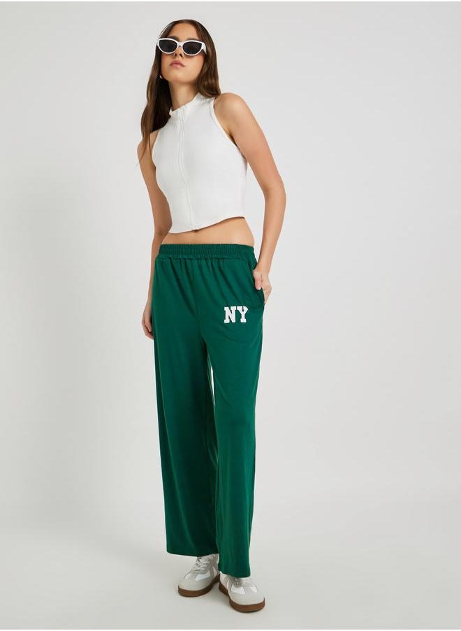 Take Two Take Two Women Green Typography Print Loose Fit Joggers  - Image 1