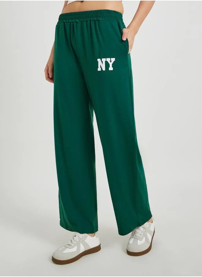 Take Two Take Two Women Green Typography Print Loose Fit Joggers