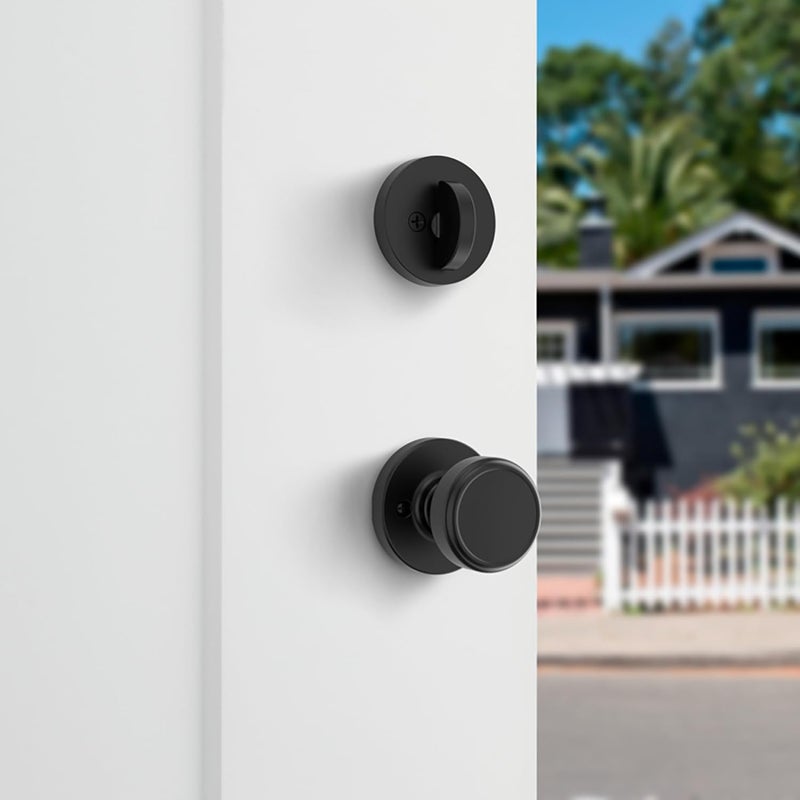 Kwikset Maven Front Door Lock Handle and Deadbolt Set Entry Handleset Round Exterior with Interior Door Knob Secure Locking Deadbolt Matte Black with Microban Protection - Image 5