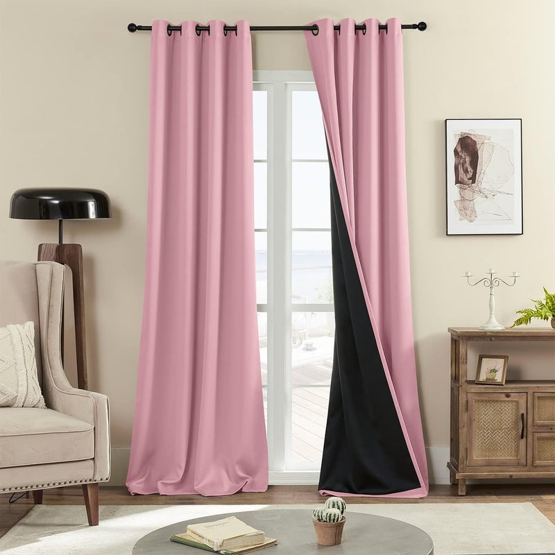 Rutterllow 100% Blackout Curtains, 96 Inches Long Full Blackout Drapes for Bedroom/Kids Room, Thermal Insulated Living Room Window Treatment Drapes (Set of 2 Panels, Pink, 52x96 inch) - Image 1