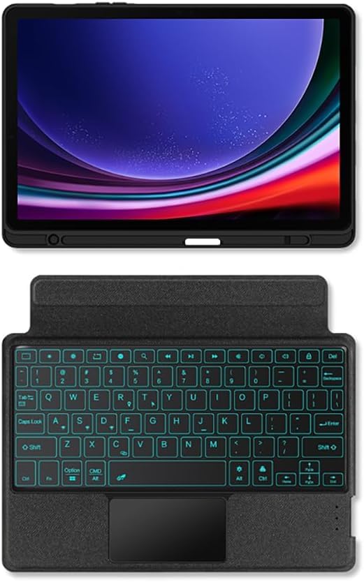 RTSY Kickstand Combo Keyboard case for Samsung Galaxy Tab S10 Lite, S10 FE, S9, S9 FE, S8, S7 (11/10.9 Inch) with 7-Color Backlit & Touchpad, Portrait & Horizontal Mode, Magnetic Detachable Keyboard - Image 2