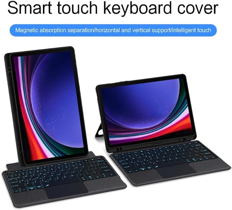 RTSY Kickstand Combo Keyboard case for Samsung Galaxy Tab S10 Lite, S10 FE, S9, S9 FE, S8, S7 (11/10.9 Inch) with 7-Color Backlit & Touchpad, Portrait & Horizontal Mode, Magnetic Detachable Keyboard - Image 3