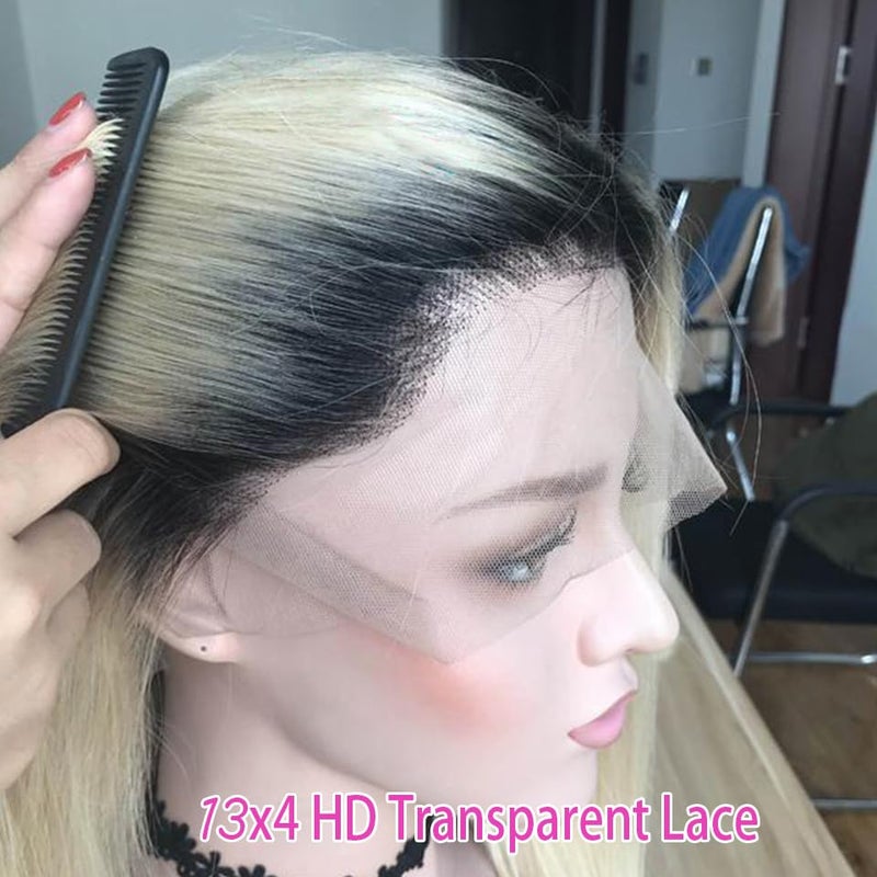 Smavida Glueless Lace Front Wigs Bob Human Hair Wigs Colored Ombre Blonde 13x4 HD Transparent Brazilian Virgin Human Hair 150 Density Pre Plucked with Bleached Knots Lace Frotal Bob Wig for Women - Image 3