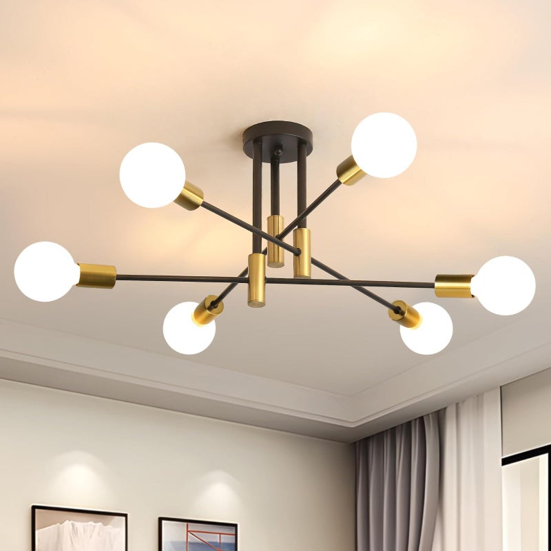 Tea Light Tealight Modern Sputnik Light Fixture, 6-Light Matte Black Flush Mount Ceiling Light, Mid-Century Modern Light Fixture for Bedroom, Dining Room, Living Room, Kitchen - Image 1