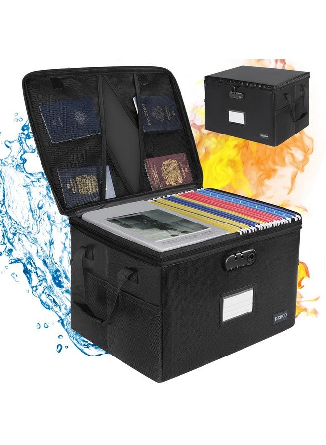 DEEGO Fireproof Document Box Waterresistant File Organizer Box With Lock Portable File Box With Handle Document Safe Collapsible File Cabinets For Home Office For Hanging Letter/Legal Folder Black - Image 1