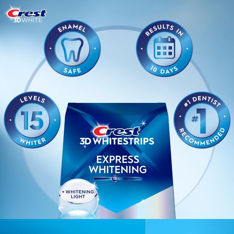 Crest 3D Whitestrips Express Whitening + LED Light â€“ Teeth Whitening Kit, 1 Light + 10 Treatments, Each with 1 Upper/1Lower, 20 Strips â€“ Crest 3DWhite Teeth Whitening Strips - Image 3
