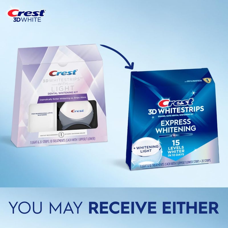 Crest 3D Whitestrips Express Whitening + LED Light â€“ Teeth Whitening Kit, 1 Light + 10 Treatments, Each with 1 Upper/1Lower, 20 Strips â€“ Crest 3DWhite Teeth Whitening Strips - Image 2